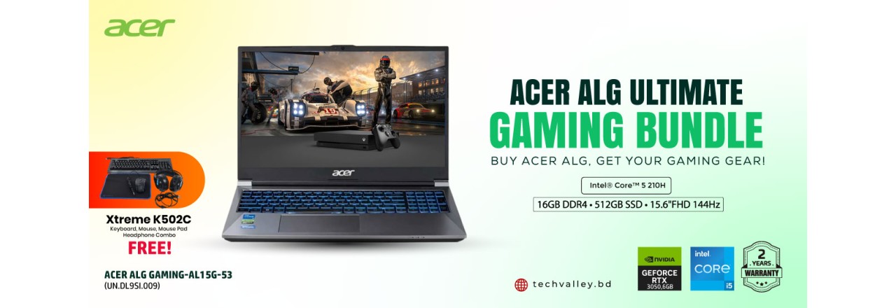 Acer ALG Gaming AL15G-53 Laptop সাথে থাকছে FREE Gaming Gear Combo Keyboard + Mouse + Mouse Pad + Headphone!